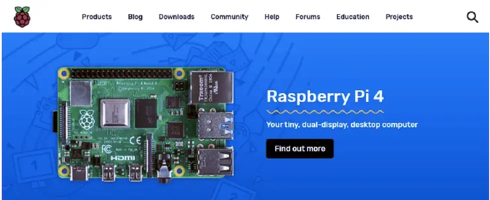 Pagina principal de la pagina oficial de raspberry